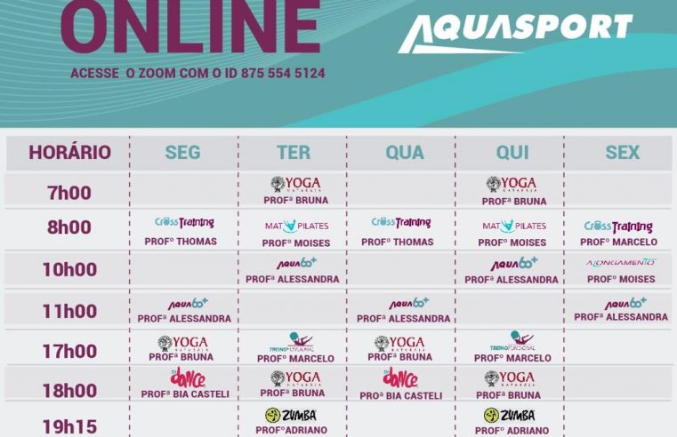 A AQUASPORT está oferecendo uma série de aulas online e gratuitas